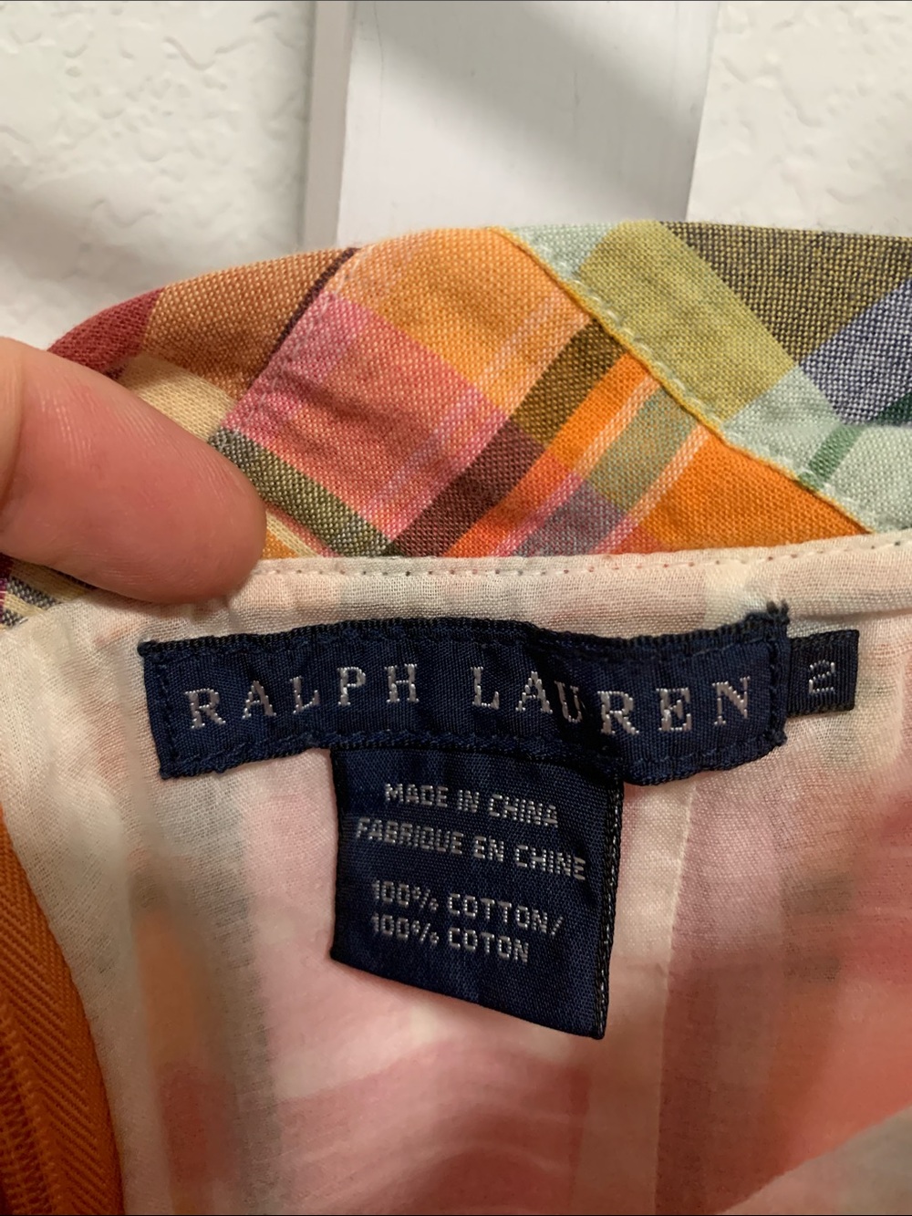Vintage Ralph Lauren Patchwork Plaid Cotton Mini Dress - Pink, Orange & Blue - Picture 2 of 8